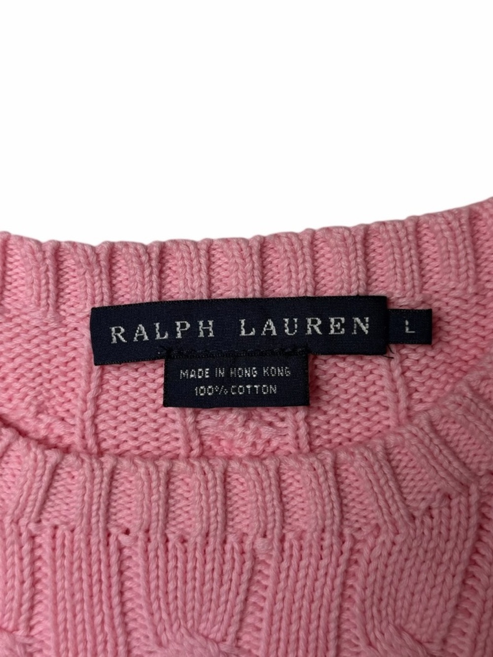Ralph Lauren Pink Cable-Knit Cotton Crewneck Sweater Size Large - Picture 6 of 10